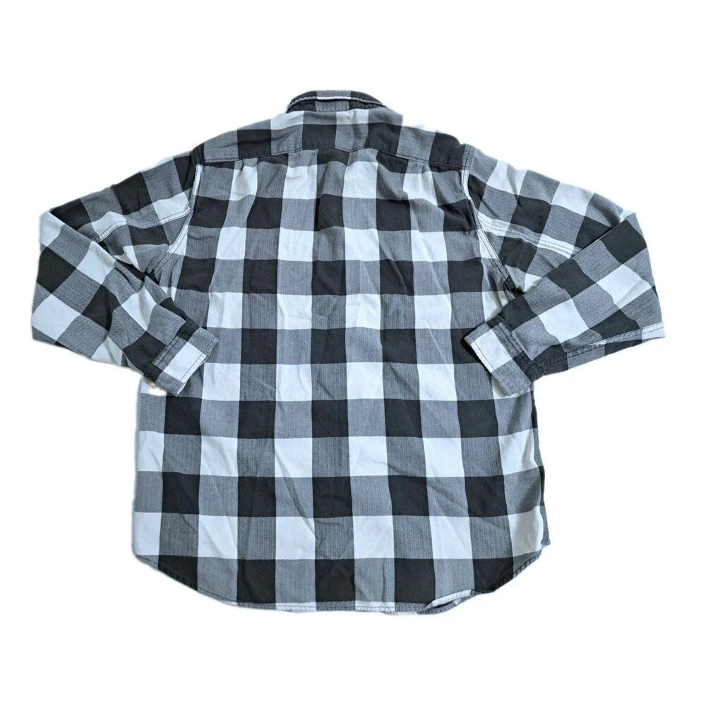 J Crew Flannel Shirt Mens Large Plaid Grey Check 90s Y2K Sportsmen Buttons